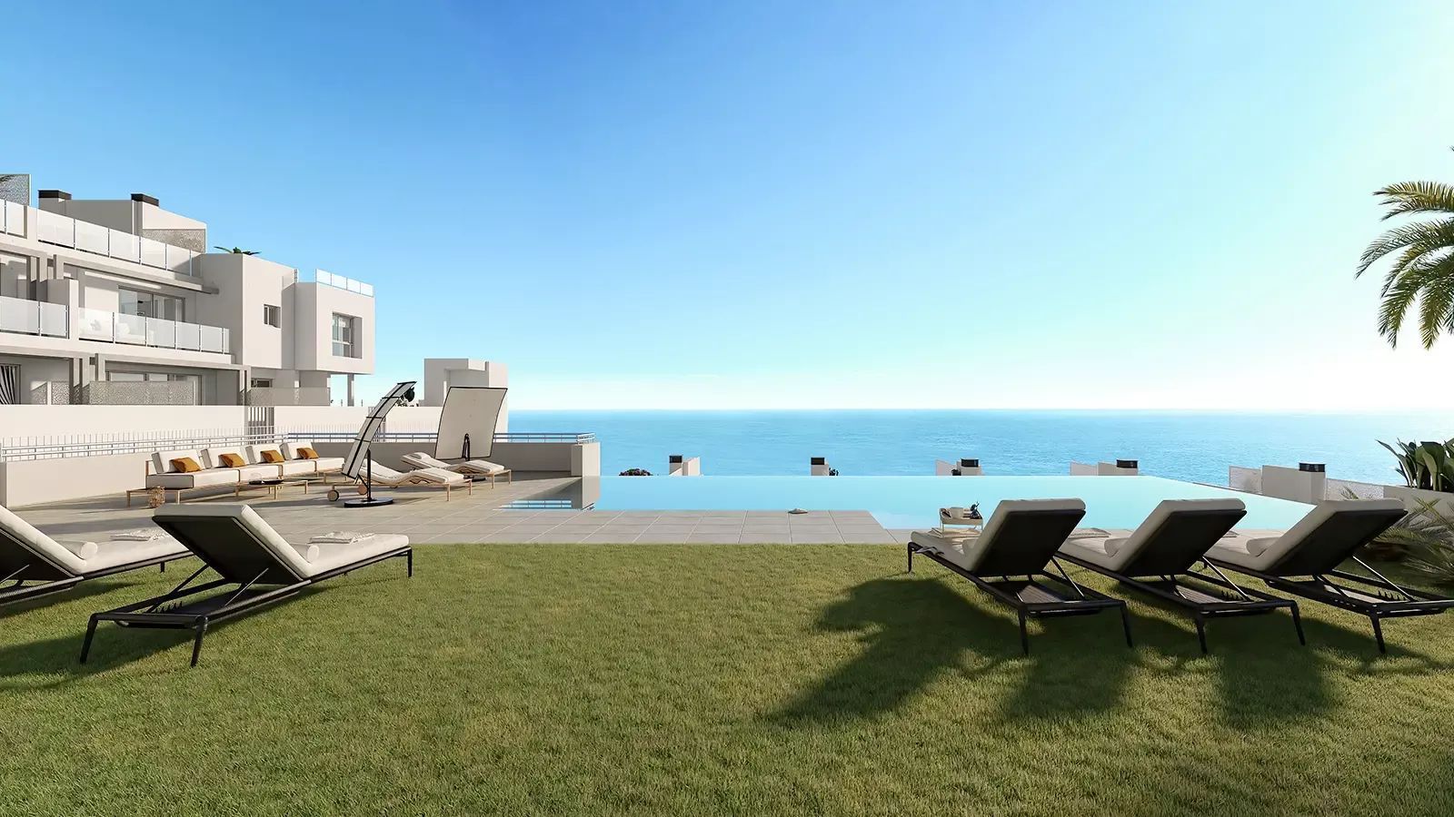 02 infinity pool sea view lounge area