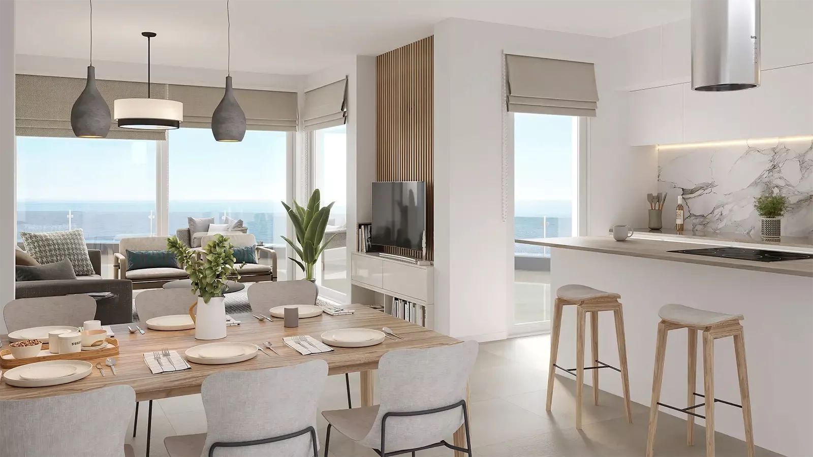 05 open plan kitchen dining room ocean view