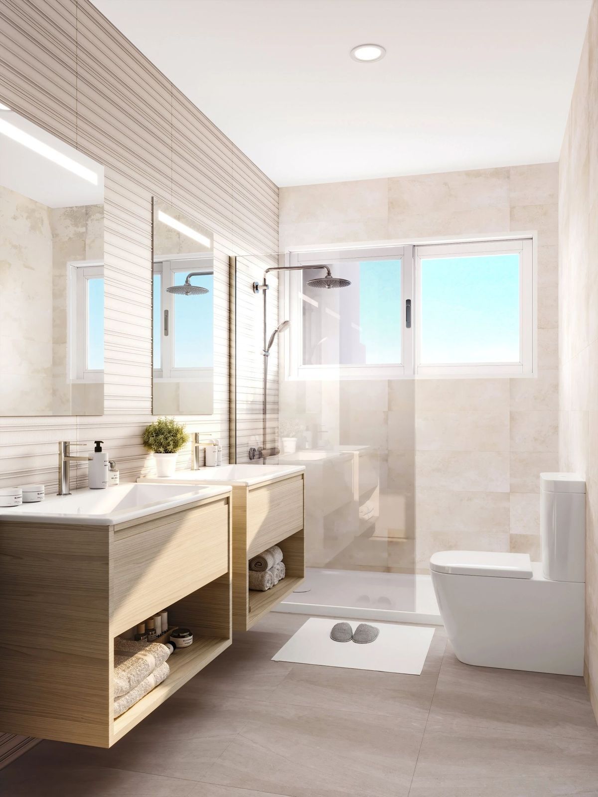 12 modern bathroom with double sink and shower